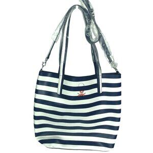 Leigh Reversible Crossbody Tote Navy Blue & White Stripe UVA Logo – Adj. Strap